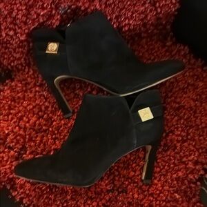 Black Suede Ankle Boots with Gold Zippers